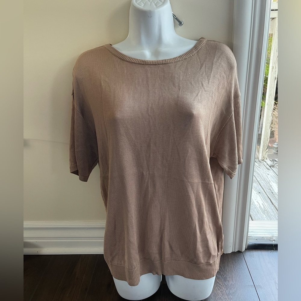 Saint + Sofia Short Sleeve Top Sweater Small beige medium